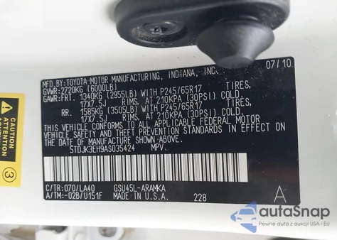 2010 Toyota Highlander Se V6 from USA, damaged, VIN 5TDJK3EH9AS035424